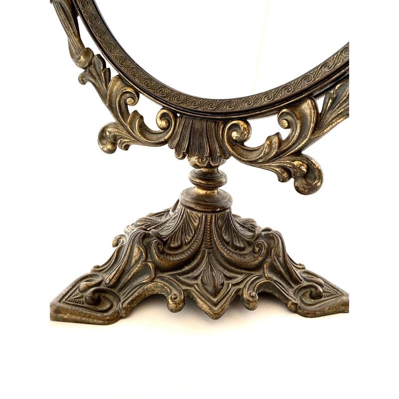 Miroir de courtoisie vintage Art Nouveau avec cadre en fer doré, Italie 1920