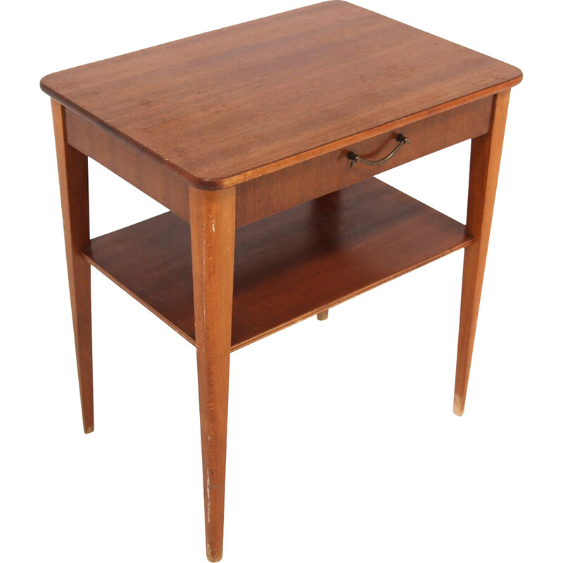 Vintage mahogany and beech bedside table, Sweden 1950