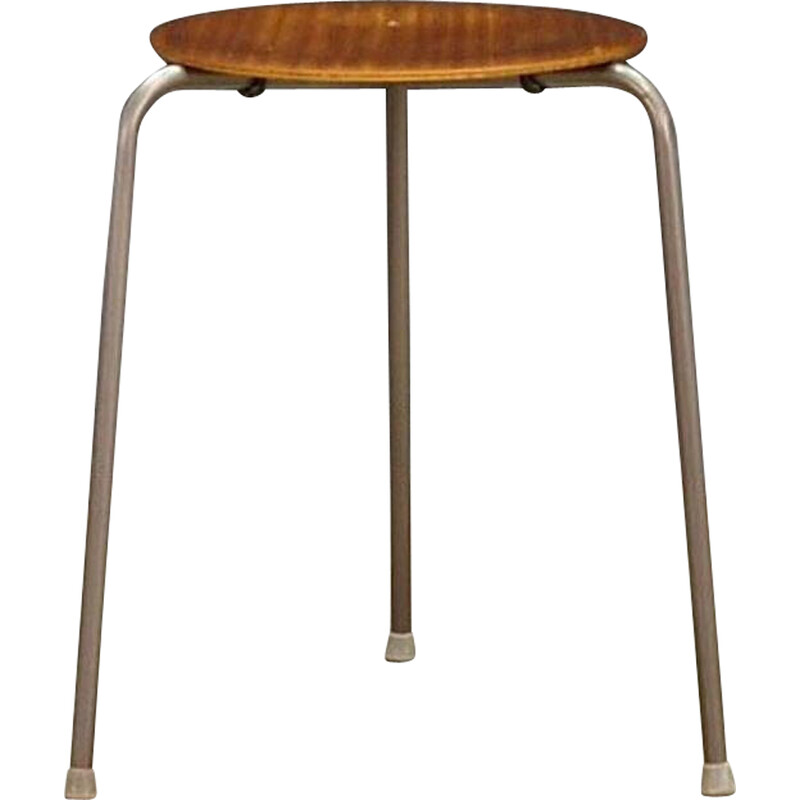 Vintage stool in mahogany veneer and metal, Denmark 1970