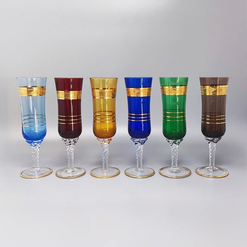 Lot de 6 verres vintage en verre de Murano, Italie 1960