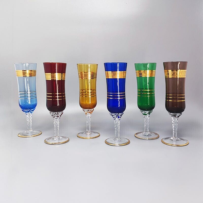 Set of 6 vintage Murano glass glasses, Italy 1960