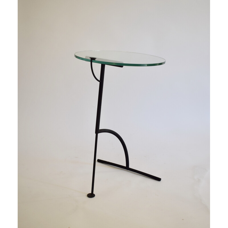 Vintage "Tea for two" side table in black lacquered metal and glass by Gavin Lindsay for Tebong, 1980