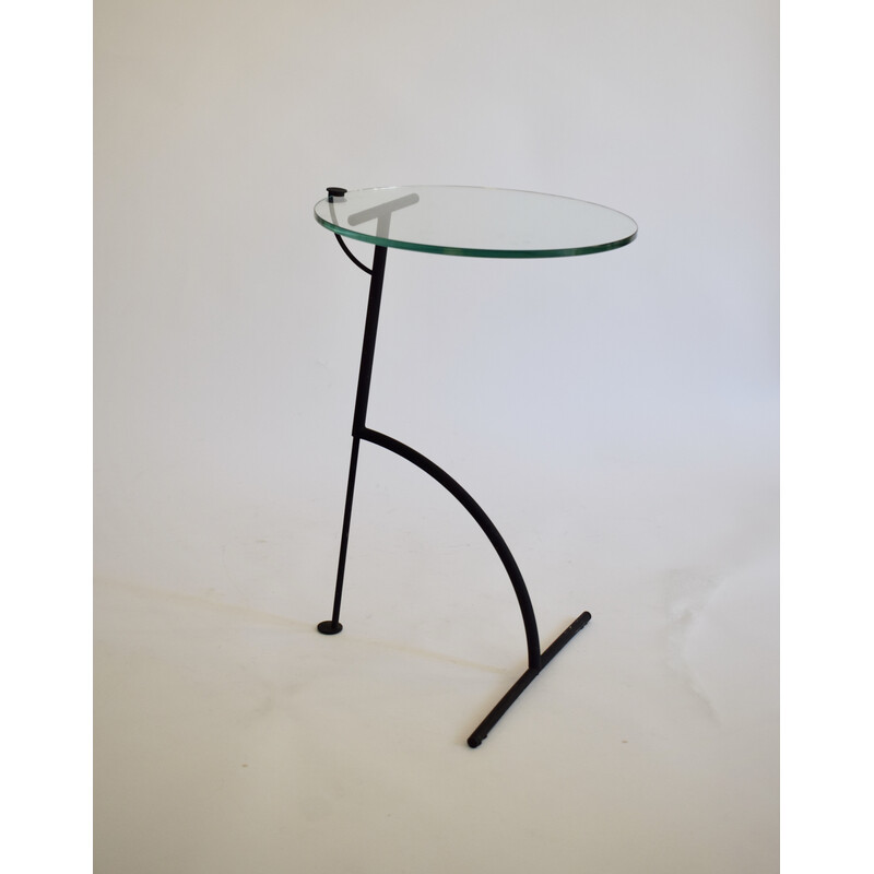 Vintage "Tea for two" side table in black lacquered metal and glass by Gavin Lindsay for Tebong, 1980