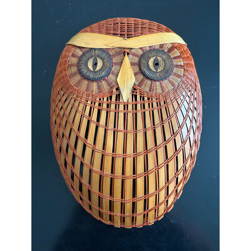 Vintage wicker owl wall decoration, 1970