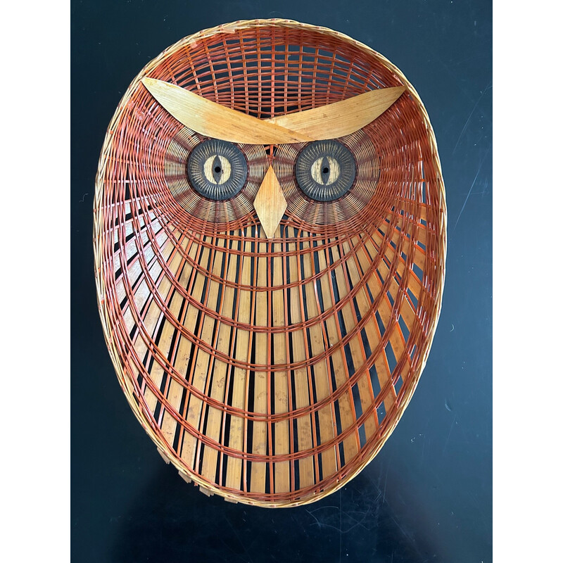 Vintage wicker owl wall decoration, 1970
