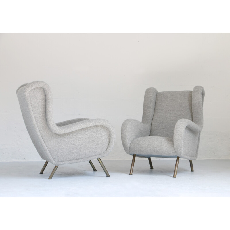Pair of Italian armchairs with ottoman - 1960s