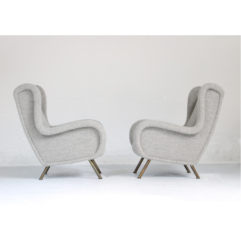 Pair of Italian armchairs with ottoman - 1960s