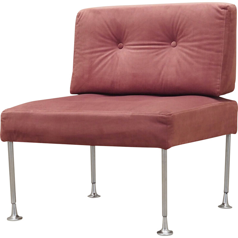 Vintage fauteuil in chroom metaal en roze stof van Poul Cadovius voor France and Søn, Denemarken 1960