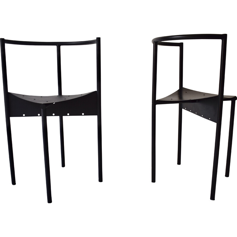 Paire de chaises vintage Wendy Wright en métal tubulaire noir de Philippe Starck pour Disform, 1986