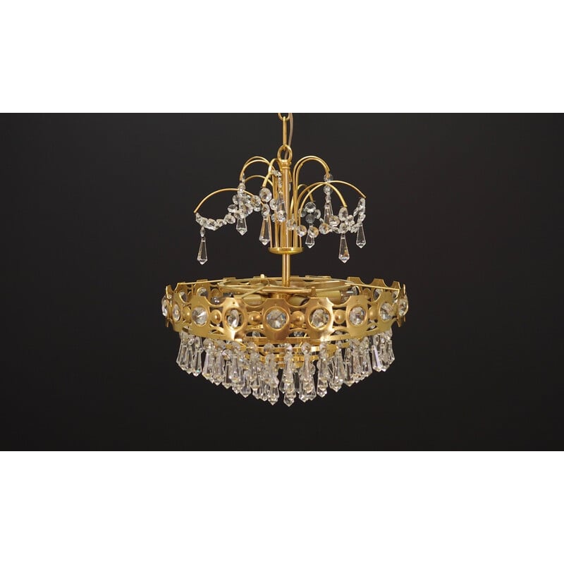 Vintage brass chandelier with decorative crystals, 1970