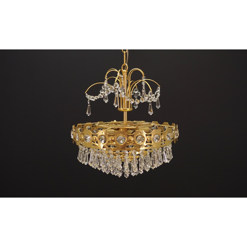 Vintage brass chandelier with decorative crystals, 1970
