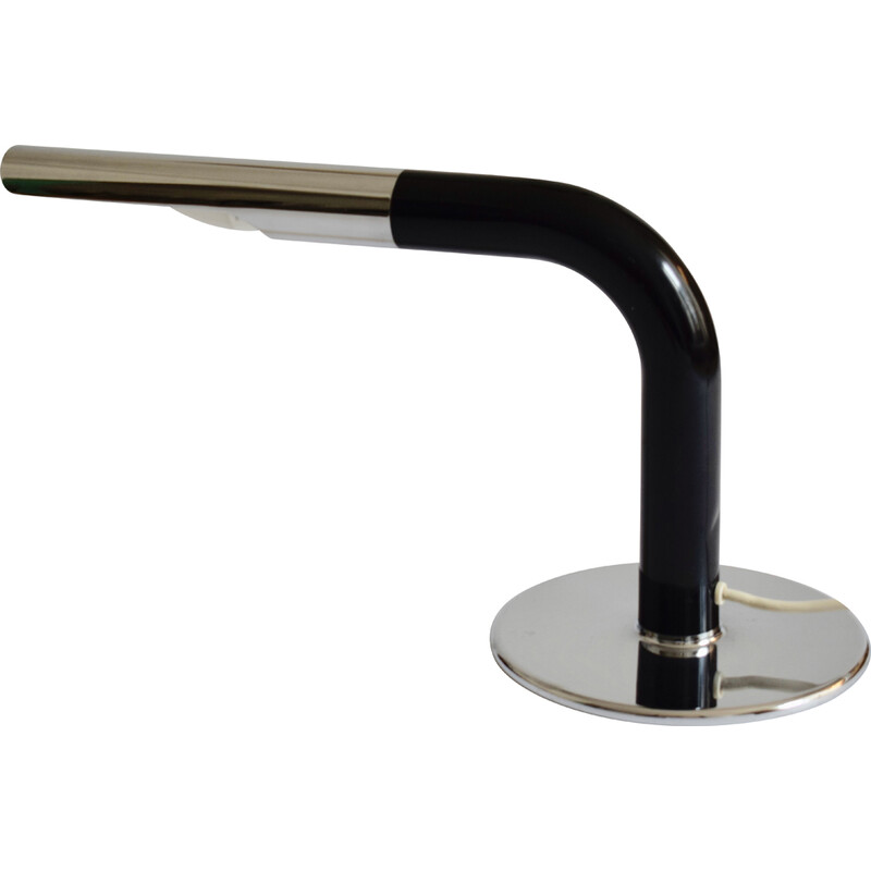 Lampe de table vintage "Gulp" en acier chromé et laqué noir d'Ingo Maurer pour Design M, 1969