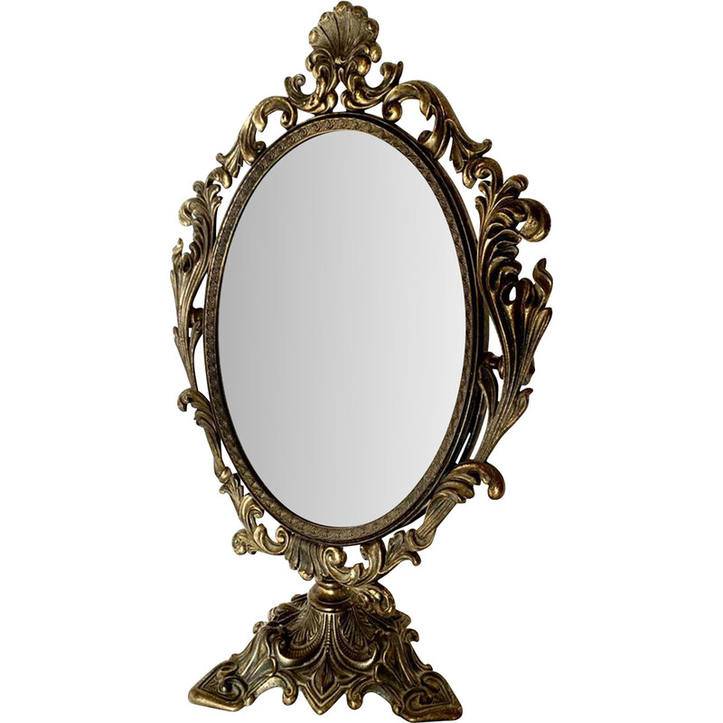 Vintage Art Nouveau vanity mirror with gilded iron frame, Italy 1920