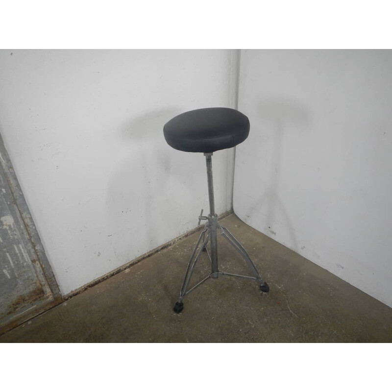 Vintage metal and leather drum stool, 1980