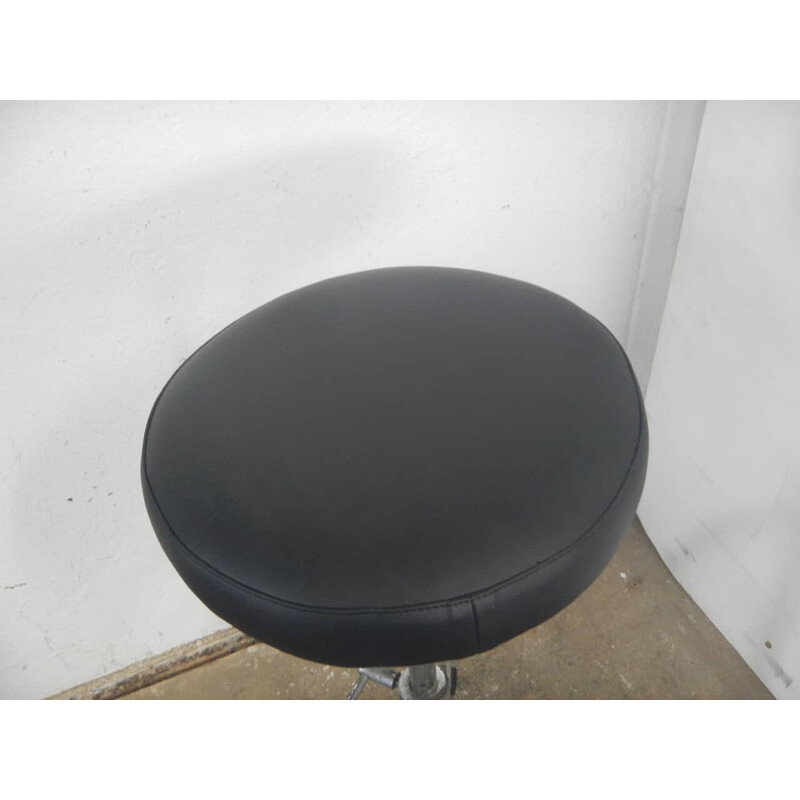 Vintage metal and leather drum stool, 1980