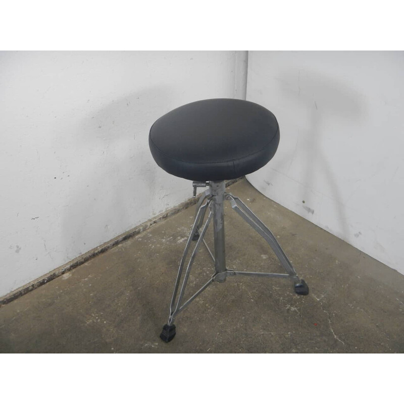 Vintage metal and leather drum stool, 1980