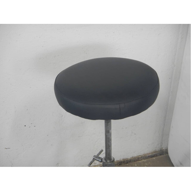 Vintage metal and leather drum stool, 1980