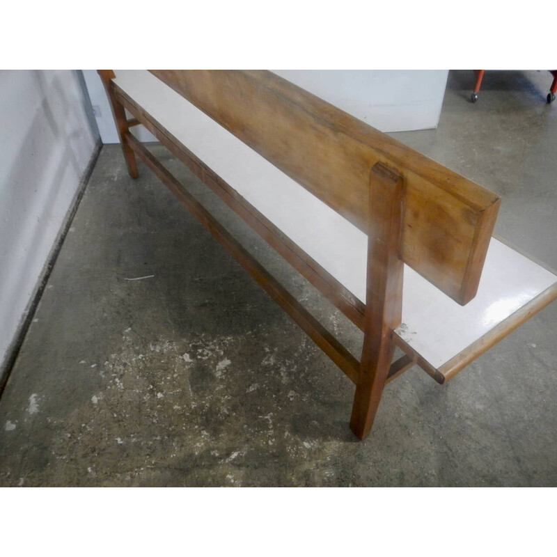 Vintage cherrywood and formica bench, 1950