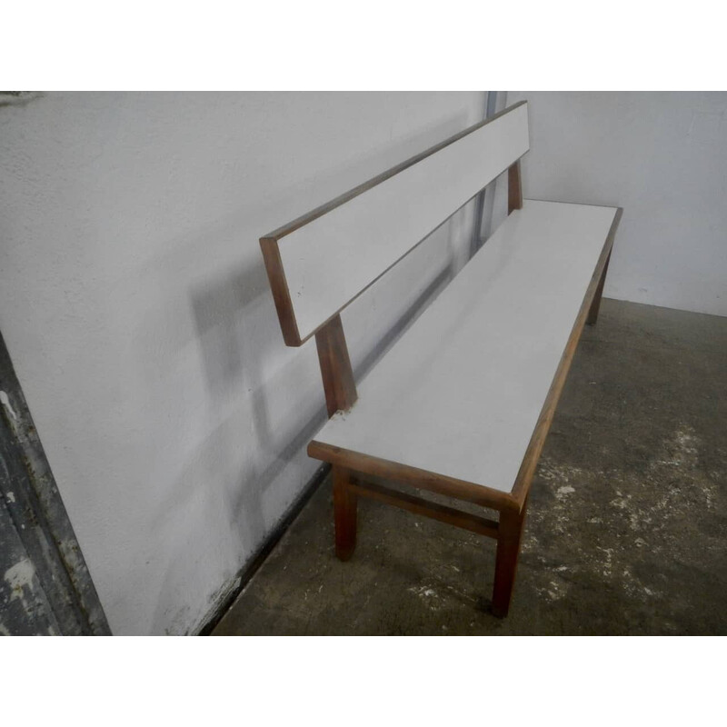 Vintage cherrywood and formica bench, 1950