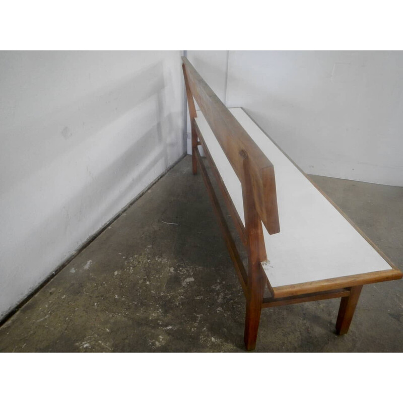 Vintage cherrywood and formica bench, 1950