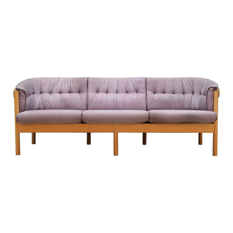 Vintage 3-seater sofa in ash and lilac velvet, Denmark 1970