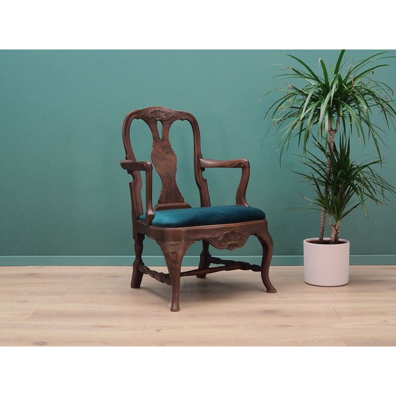 Vintage walnut wood and velvet seat set, 1970