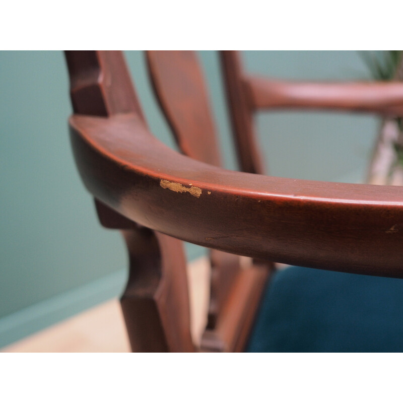 Vintage walnut wood and velvet seat set, 1970