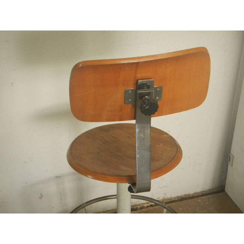 Vintage stool in beech wood and beige metal, 1950