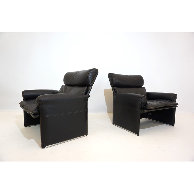 Pair of vintage Saporiti leather armchairs by Giovanni Offredi for Saporiti Italia, Italy 1970