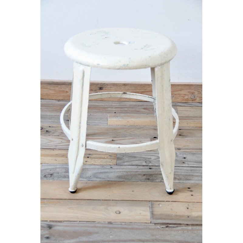 Mid-century white industrial stool, Edition Nicolle - 1930s