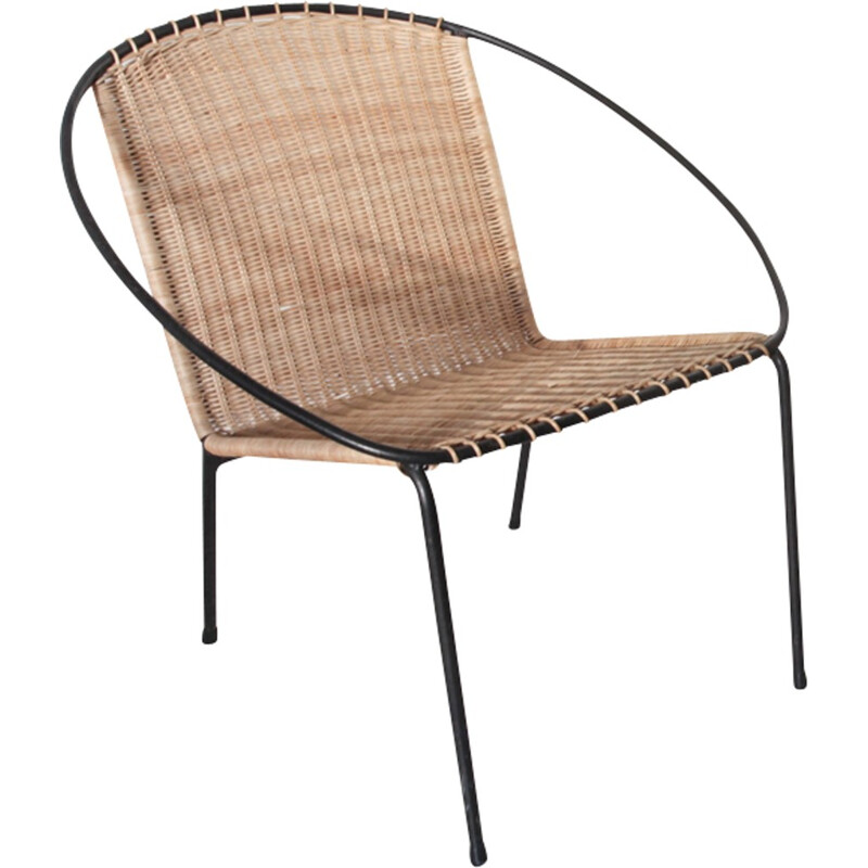 Mid century metal and rattan armchair - 1960s