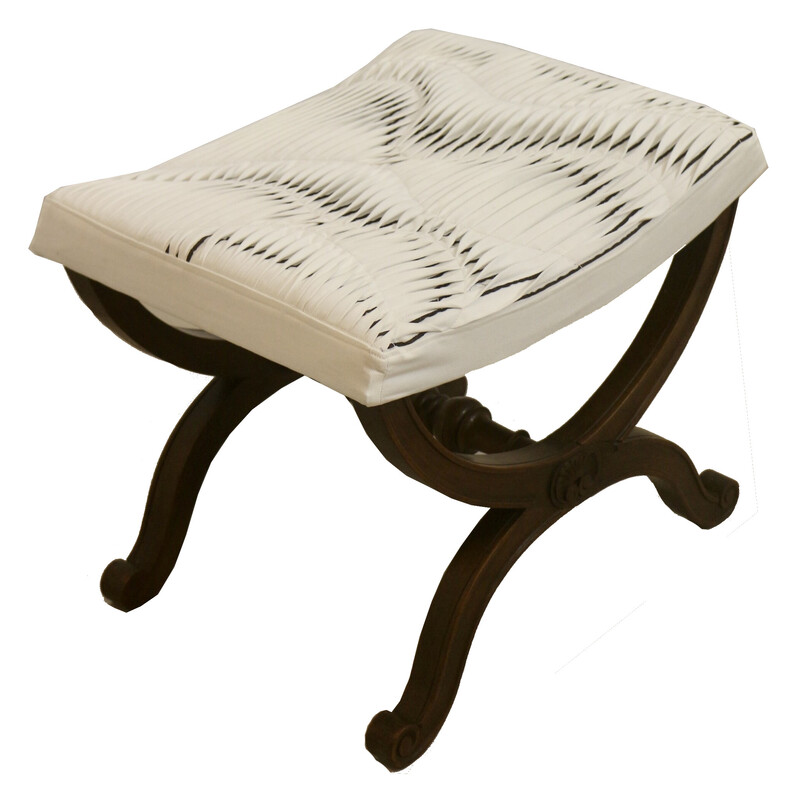 Vintage stool in solid mahogany and fabric, 1900