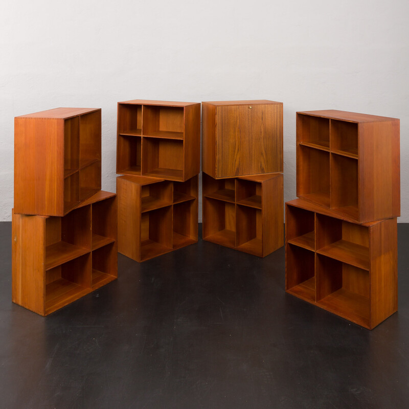 Vintage cubic bookcase in Oregon pine by P. Hvidt and O. Molgaard Nielsen for Soborg Mobelfabrik, Denmark 1960