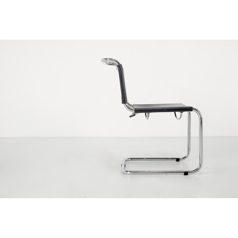 Ensemble de 4 chaises vintage "B33" en aluminium chromé et cuir noir par Marcel Breuer pour Gavina, Italie 1960