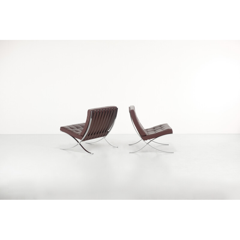 Pair of vintage "Barcelona" armchairs in chromed steel and leather by Ludwig Mies van der Rohe for Knoll, USA 1929