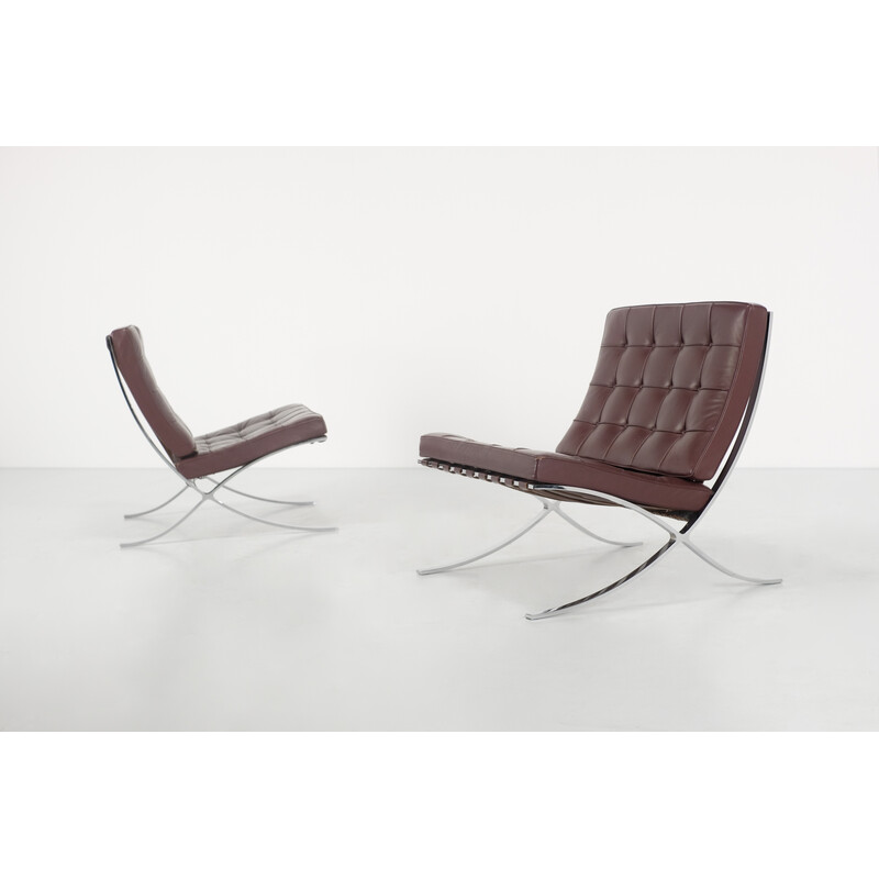 Pair of vintage "Barcelona" armchairs in chromed steel and leather by Ludwig Mies van der Rohe for Knoll, USA 1929