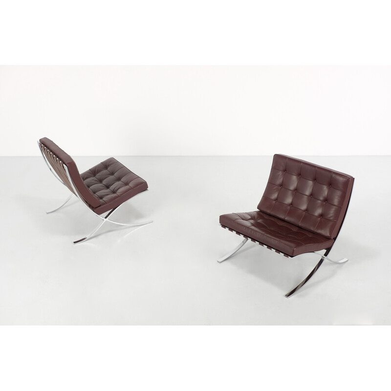 Pair of vintage "Barcelona" armchairs in chromed steel and leather by Ludwig Mies van der Rohe for Knoll, USA 1929