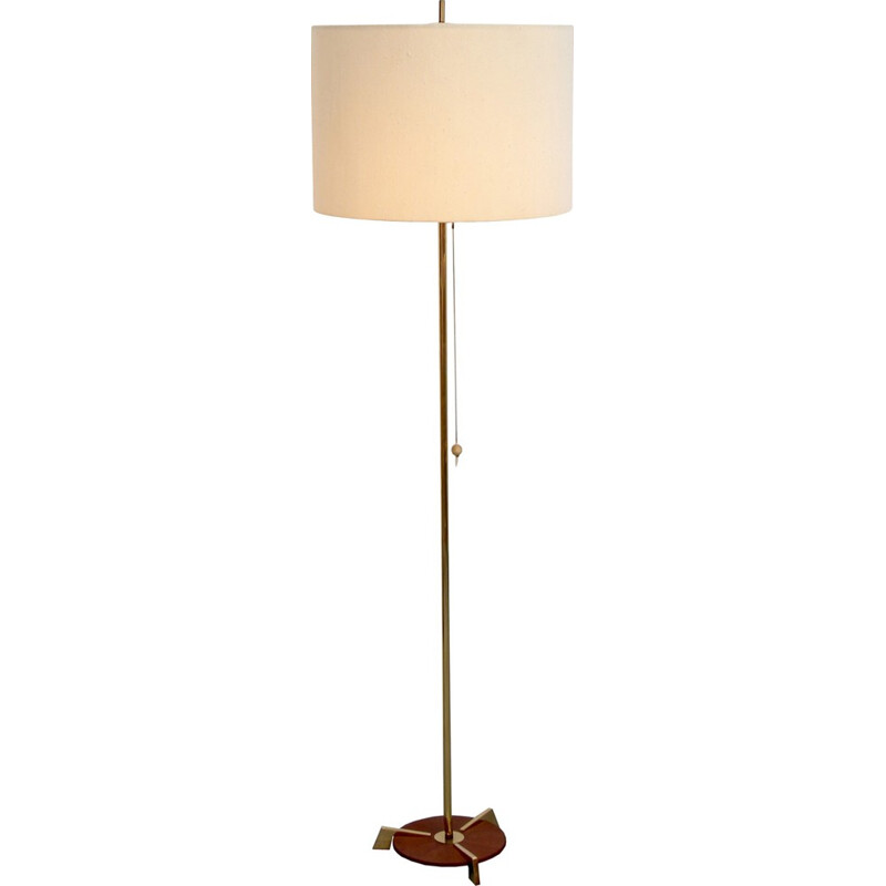 Brass floor lamp with beige lampshade - 1950s