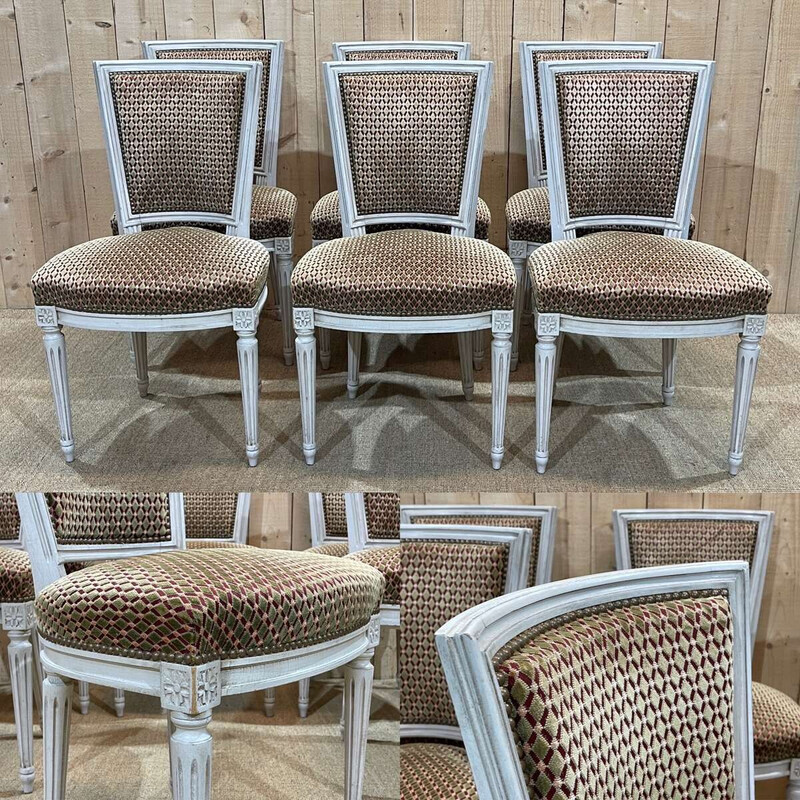 Antique Dining Chairs Louis XVI French Walnut Wood Cane Rattan