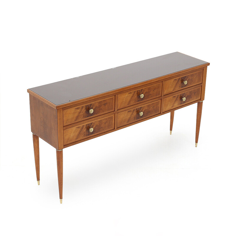 Vintage walnut veneer sideboard with drawers by Paolo Buffa for Marelli and Colico, Italy 1950