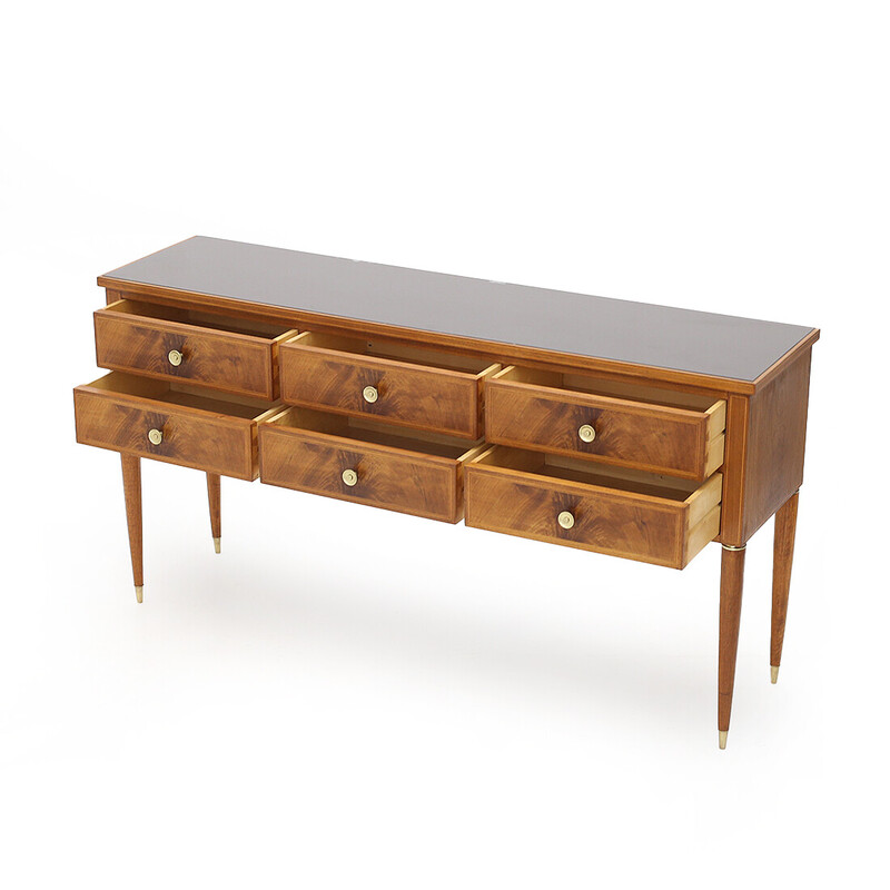 Vintage walnut veneer sideboard with drawers by Paolo Buffa for Marelli and Colico, Italy 1950