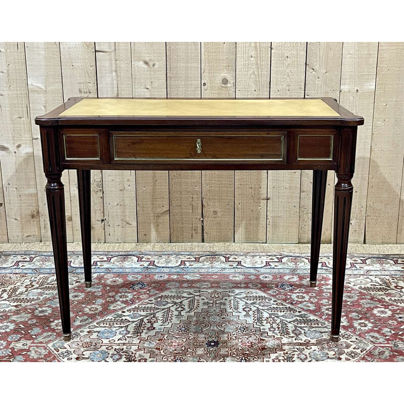 Vintage mahogany and leather flat desk, 1950