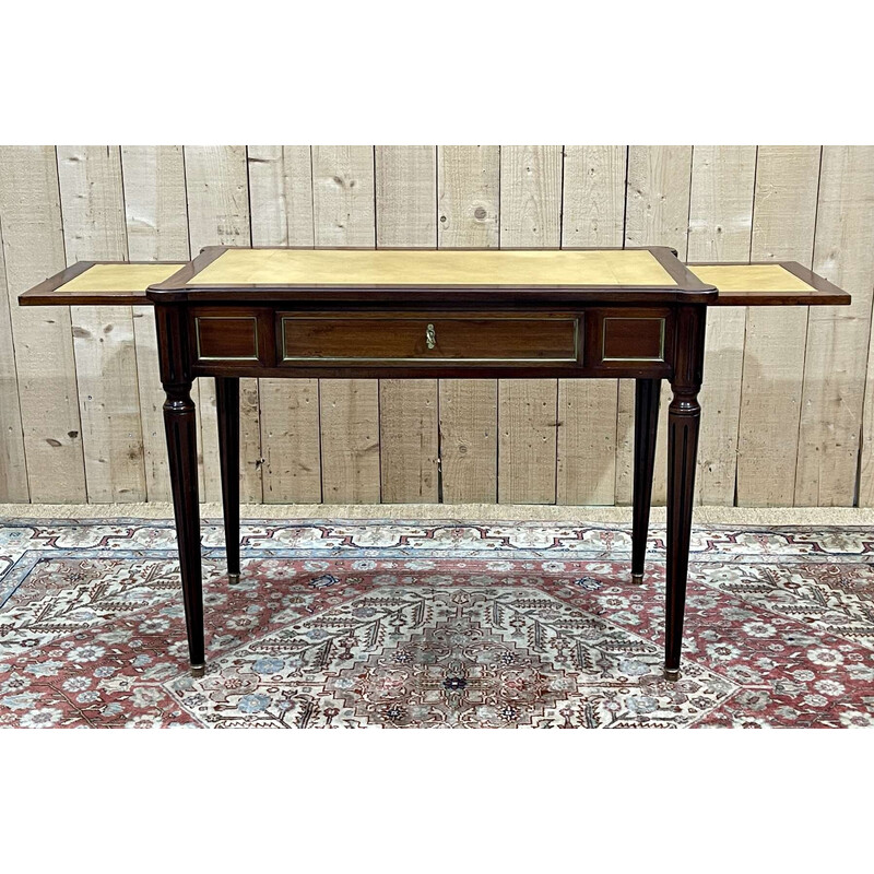 Vintage mahogany and leather flat desk, 1950