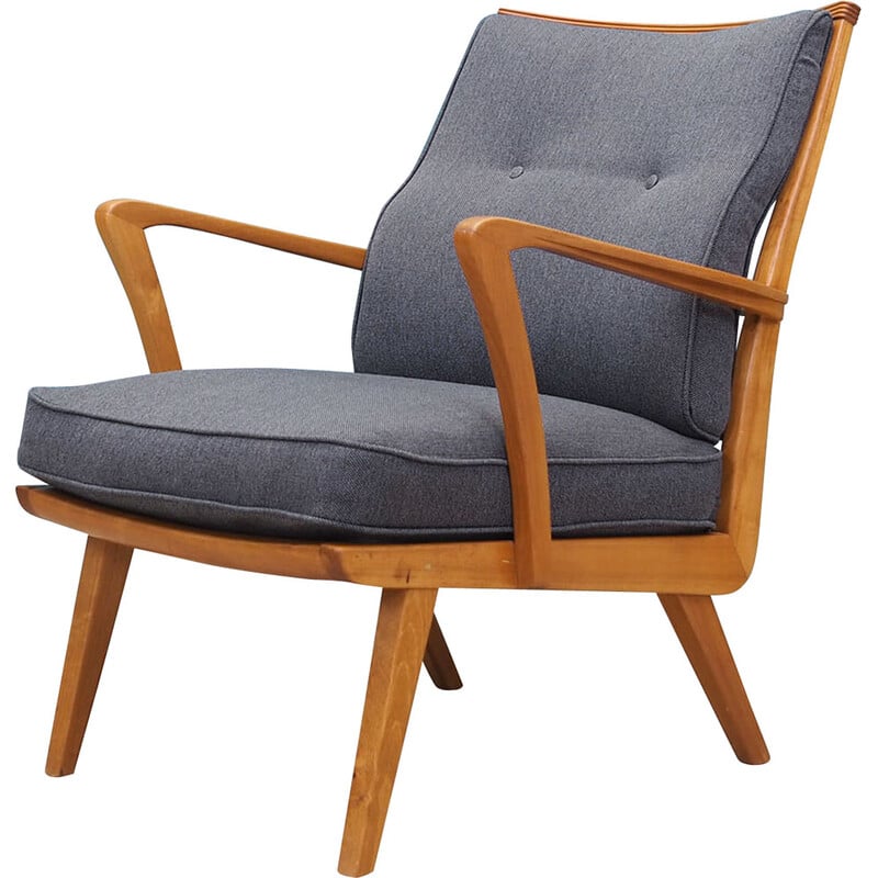 Vintage armchair in cherry wood and fabric by Walter Knoll for Knoll Antimott, Germany 1960