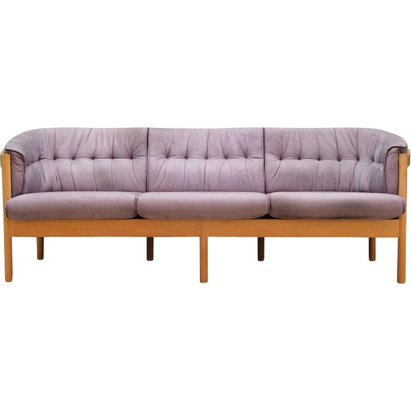 Vintage 3-seater sofa in ash and lilac velvet, Denmark 1970