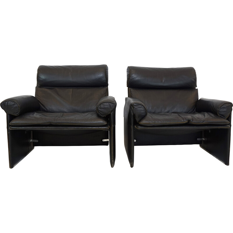 Pair of vintage Saporiti leather armchairs by Giovanni Offredi for Saporiti Italia, Italy 1970