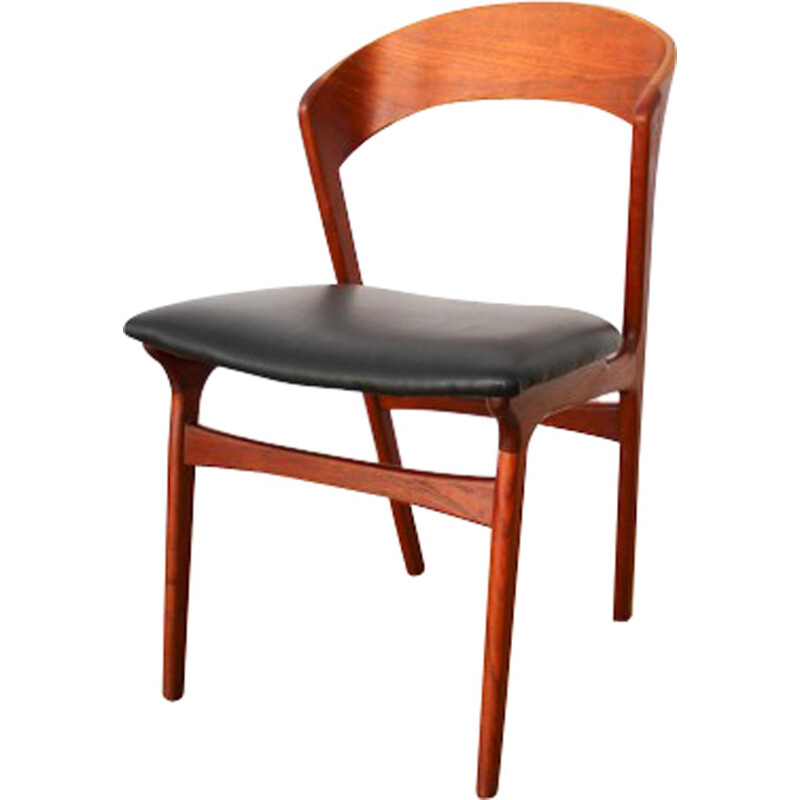 Chaise de table en teck et simili cuir de Kai Kristiansen - 1960