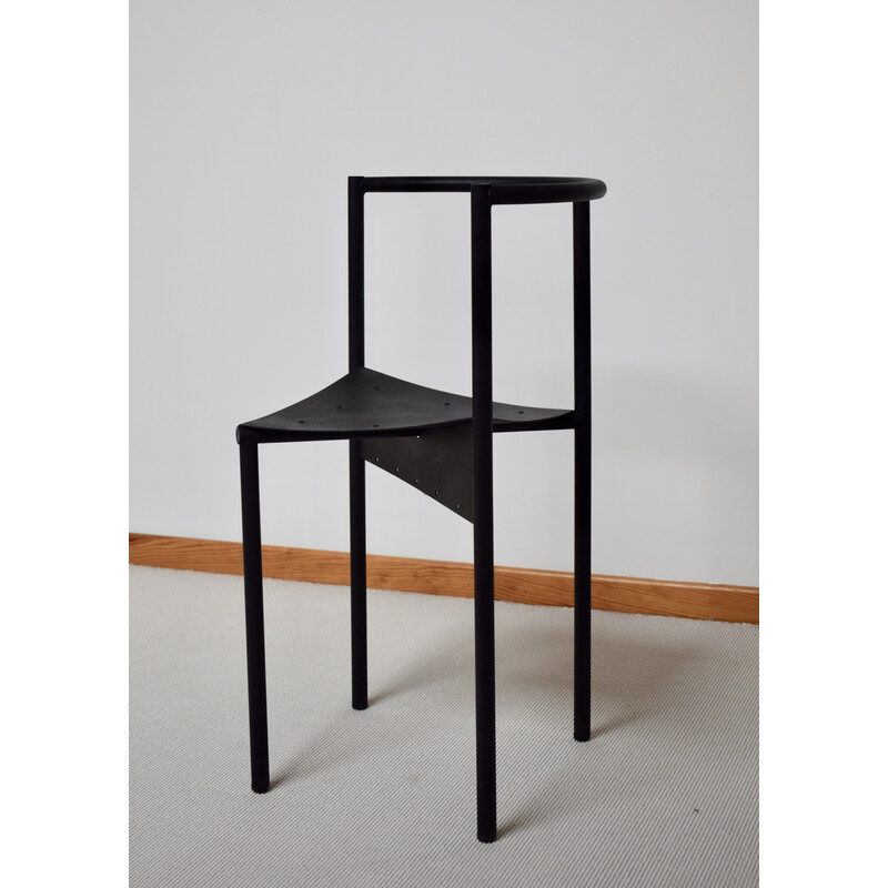 Pair of vintage Wendy Wright chairs in matte black lacquered metal by Philippe Starck for Disform, 1986