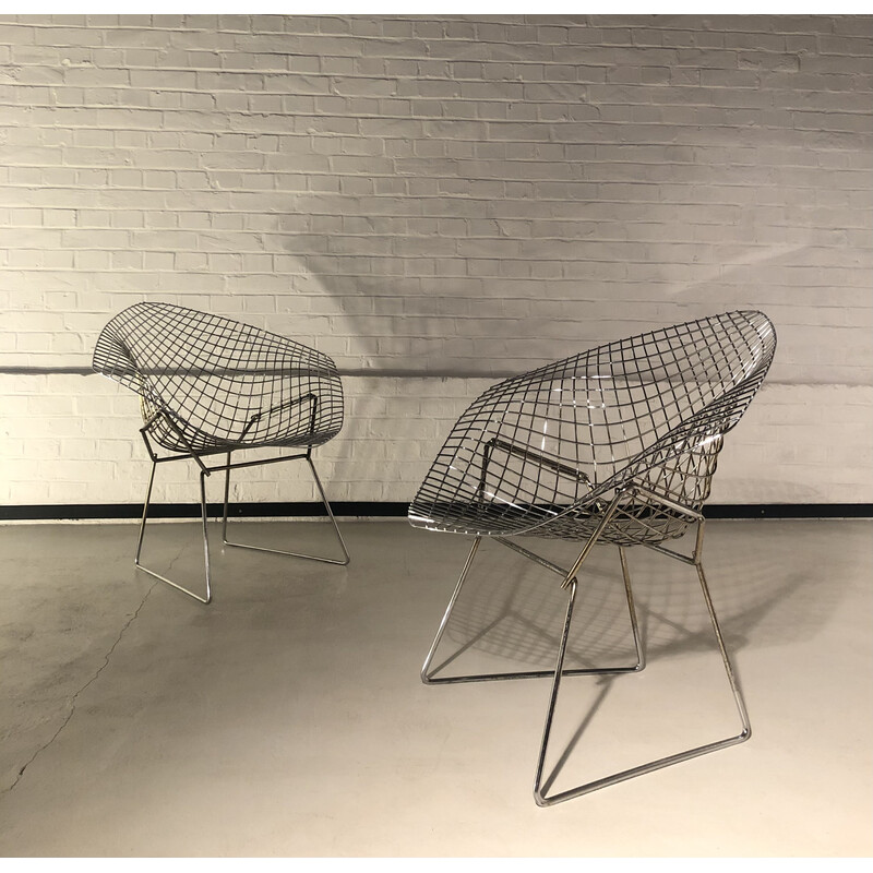 Pair of vintage Diamond armchairs by Harry Bertoia for Knoll