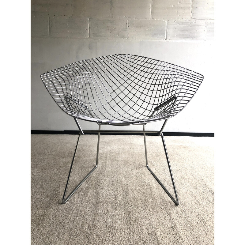 Set of 4 vintage Diamond armchairs in chrome steel by Harry Bertoia for Knoll International, 1980